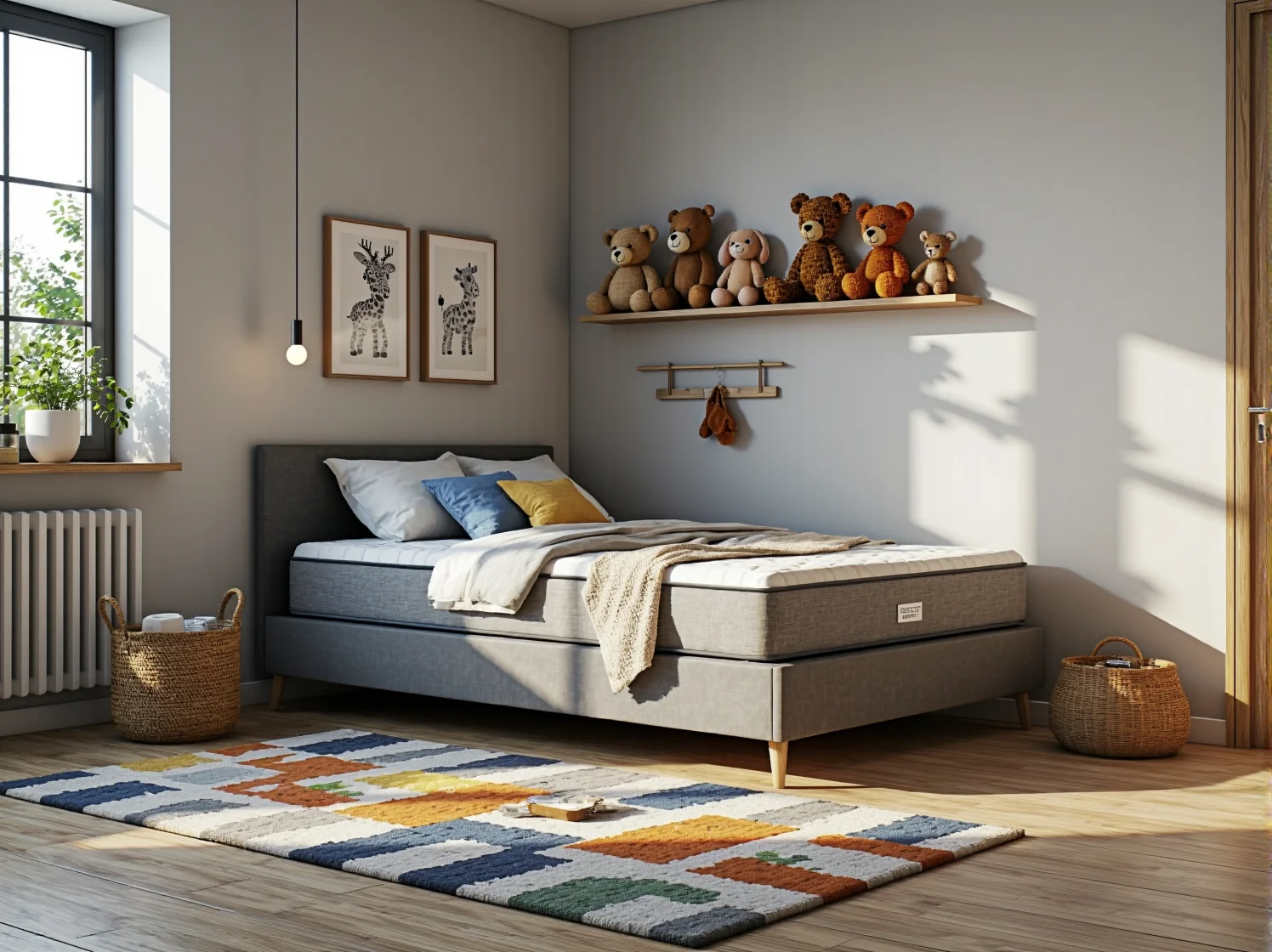 Wysokiej jakości materac hybrydowy do łóżka dziecięcego z antyalergicznym pokrowcem.