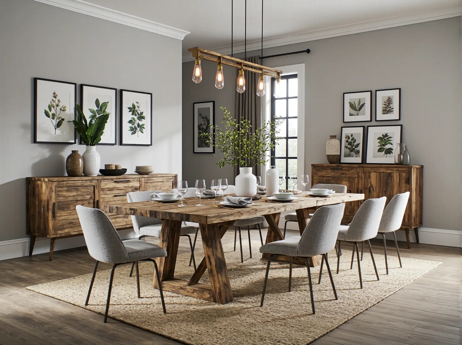 Złote dodatki i meble glamour w otoczeniu naturalnych materiałów rustykalnych.