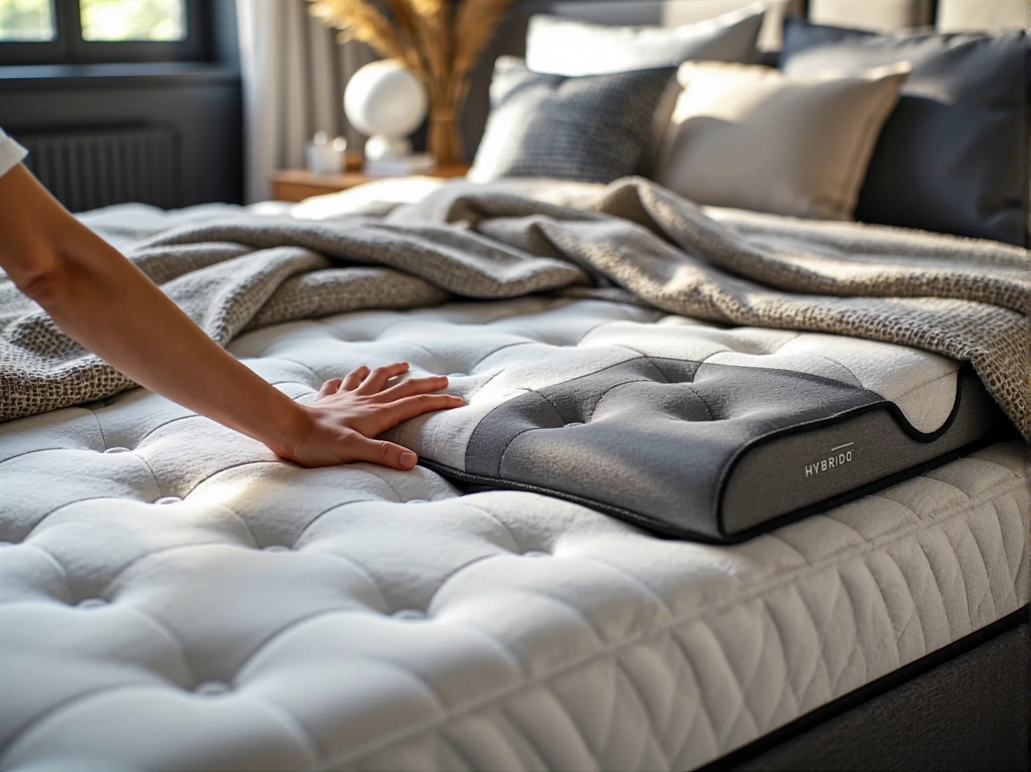 Uśmiechnięte dziecko odpoczywające na nowoczesnym materacu hybrydowym w sypialni.