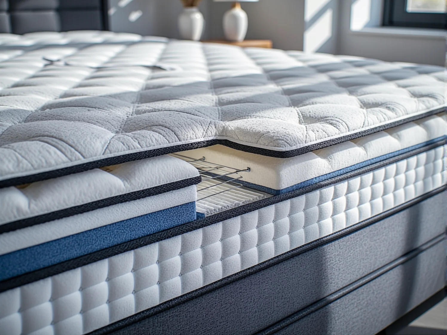 Małe dziecko śpiące spokojnie na miękkim materacu hybrydowym w dziecięcej sypialni.