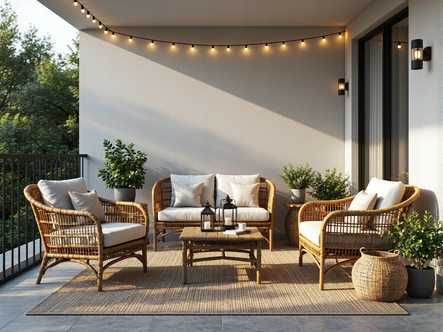 Piękny, odnowiony zestaw mebli ogrodowych na zielonym trawniku. Efekt końcowy renowacji DIY.