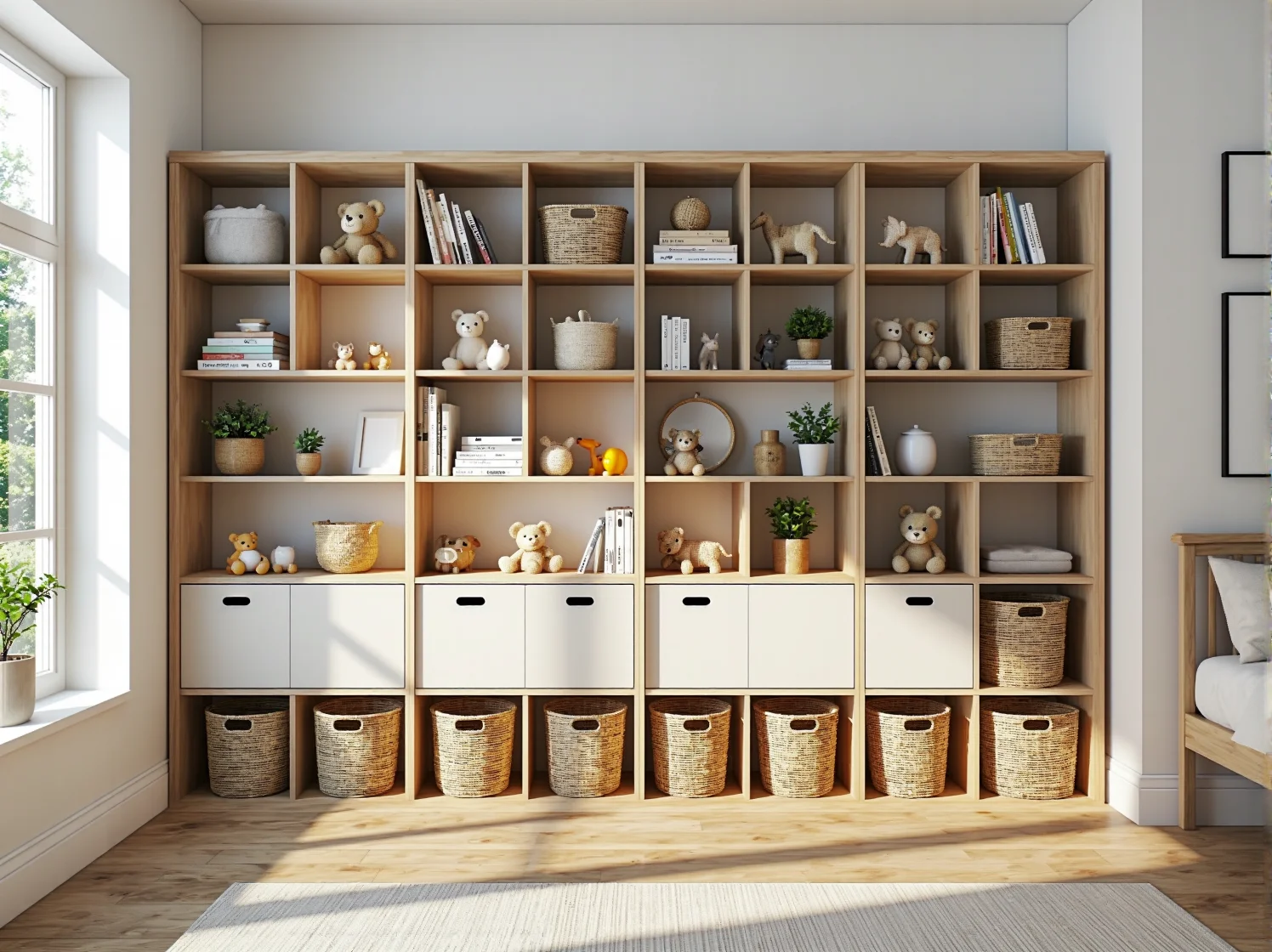 Funkcjonalne biurko modułowe i regały w pokoju ucznia, idealne rozwiązanie meblowe dla dzieci i młodzieży.