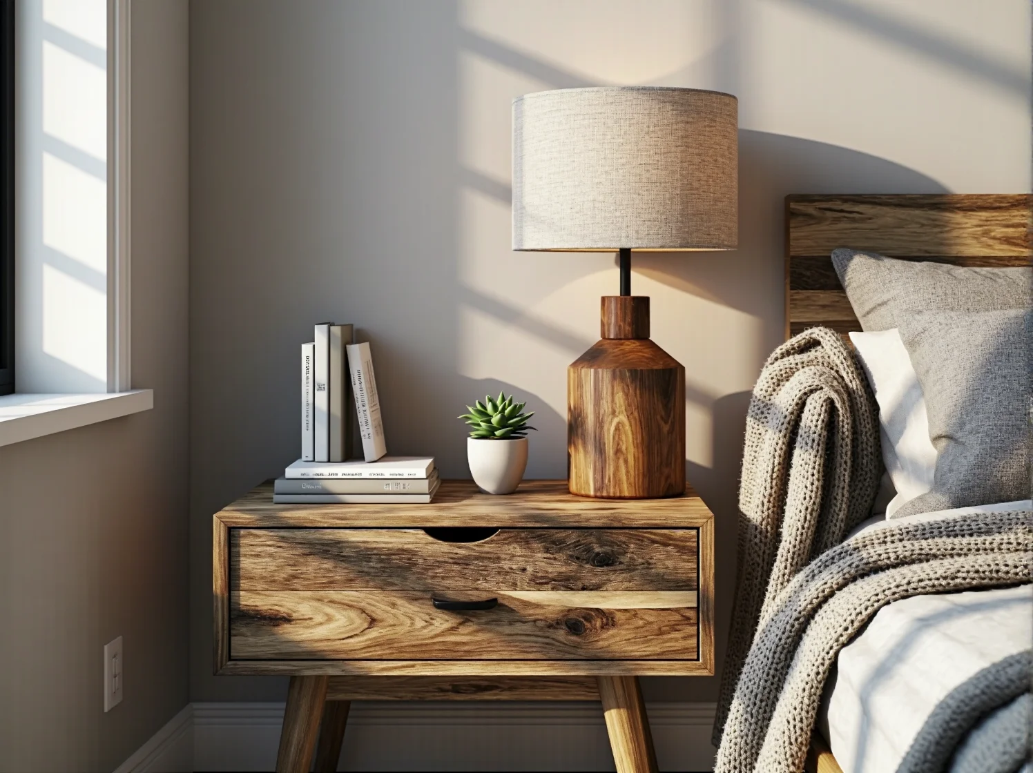 Lampa podłogowa z ciepłym światłem jako kluczowy element aranżacji małego, przytulnego salonu po zmroku.