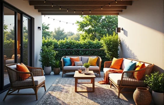 Rattanowy zestaw wypoczynkowy na balkon z sofą i fotelami