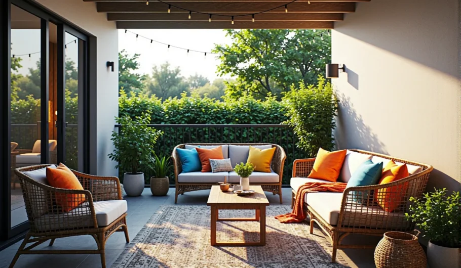 Rattanowy zestaw wypoczynkowy na balkon z sofą i fotelami