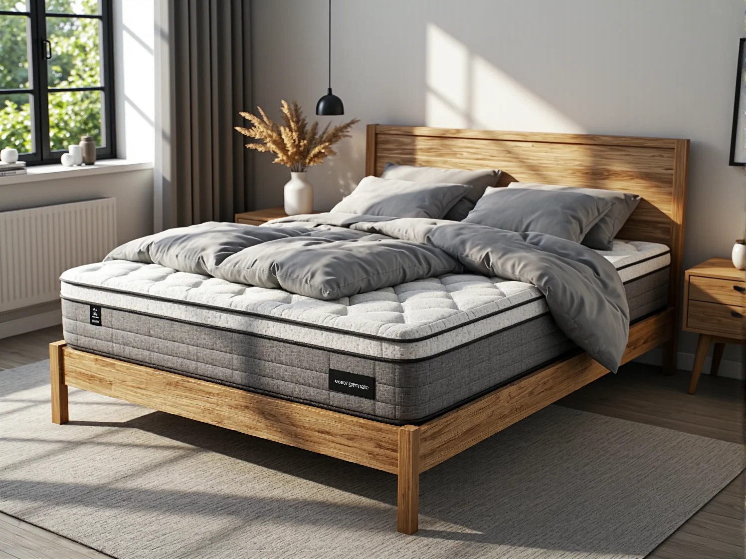 Senior budzący się rano wypoczęty i bez bólu pleców dzięki komfortowemu materacowi termoelastycznemu.