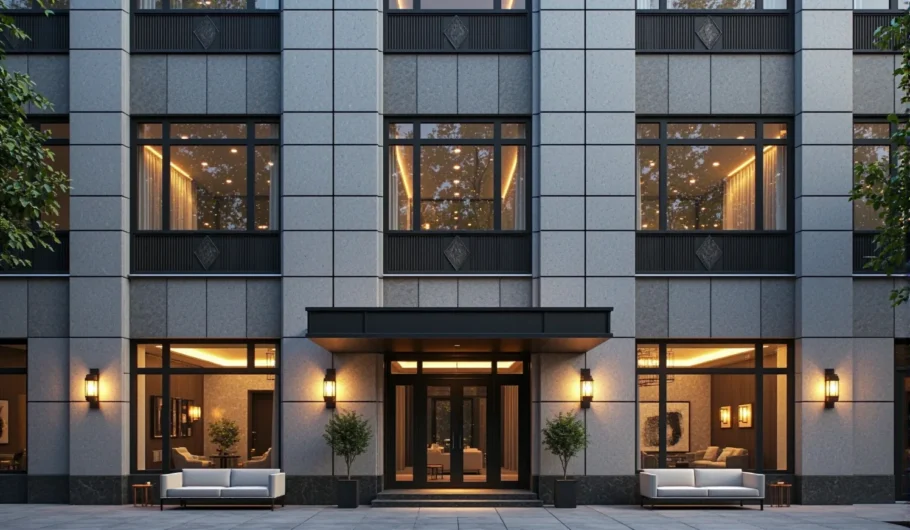 Lampa elewacyjna art deco czarna z geometrycznym kloszem