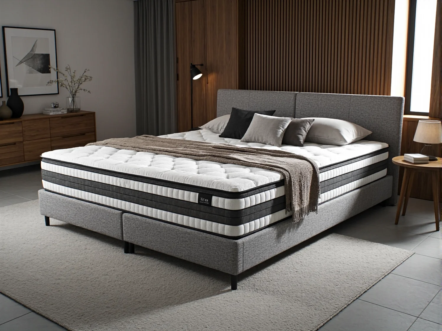 Para odpoczywająca na komfortowym łóżku kontynentalnym, które ma indywidualnie regulowaną twardość dla każdej osoby.