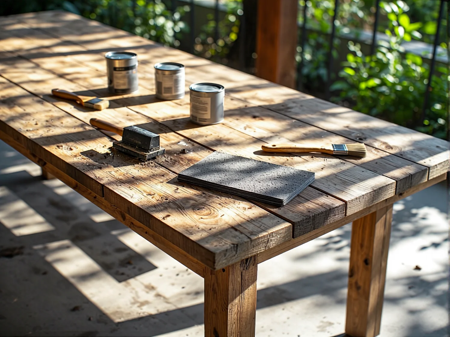 Kobieta maluje pędzlem nogę od krzesła ogrodowego na biało. Zabezpieczanie drewna przed wilgocią.