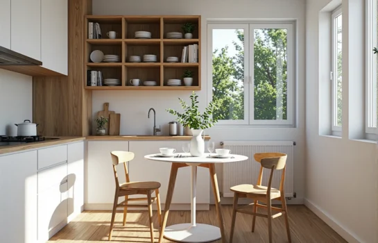 Mały okrągły stół kuchenny biały z drewnianymi nogami