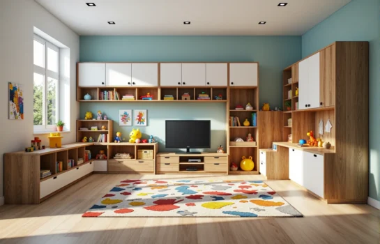 Meble modułowe dziecięce dąb z białymi frontami i półkami
