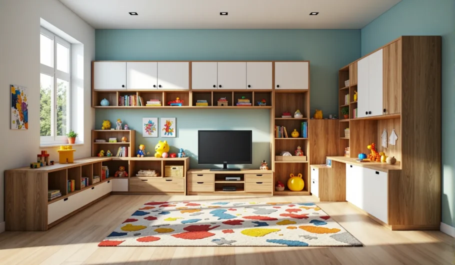 Meble modułowe dziecięce dąb z białymi frontami i półkami