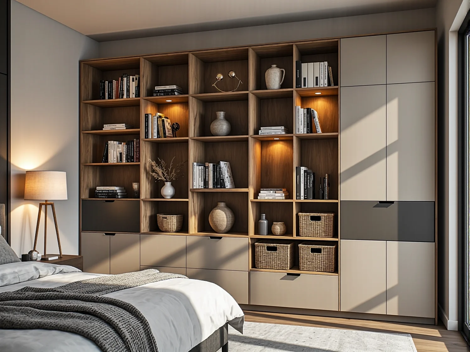 Kompaktowe meble do sypialni o trudnym układzie, idealne do małych i nieustawnych pomieszczeń.