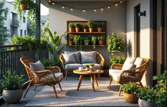 Zestaw mebli ogrodowych rattanowych z poduszkami na balkon