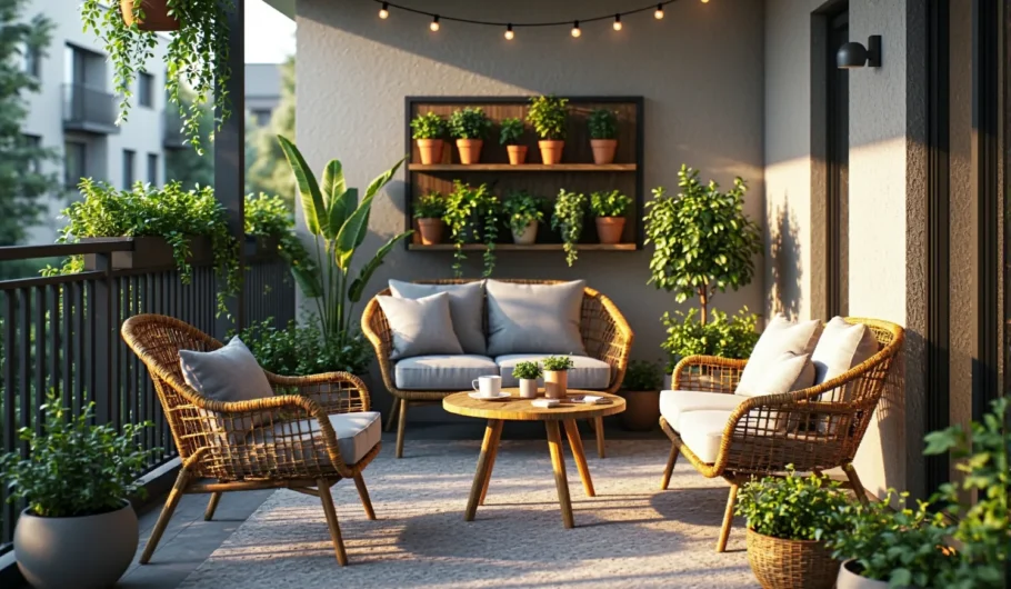 Zestaw mebli ogrodowych rattanowych z poduszkami na balkon