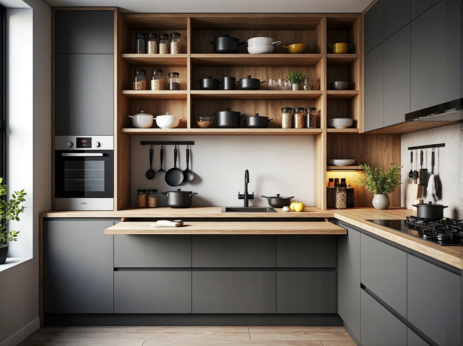 Stół rozkładany, który optycznie powiększa przestrzeń w małej jadalni.