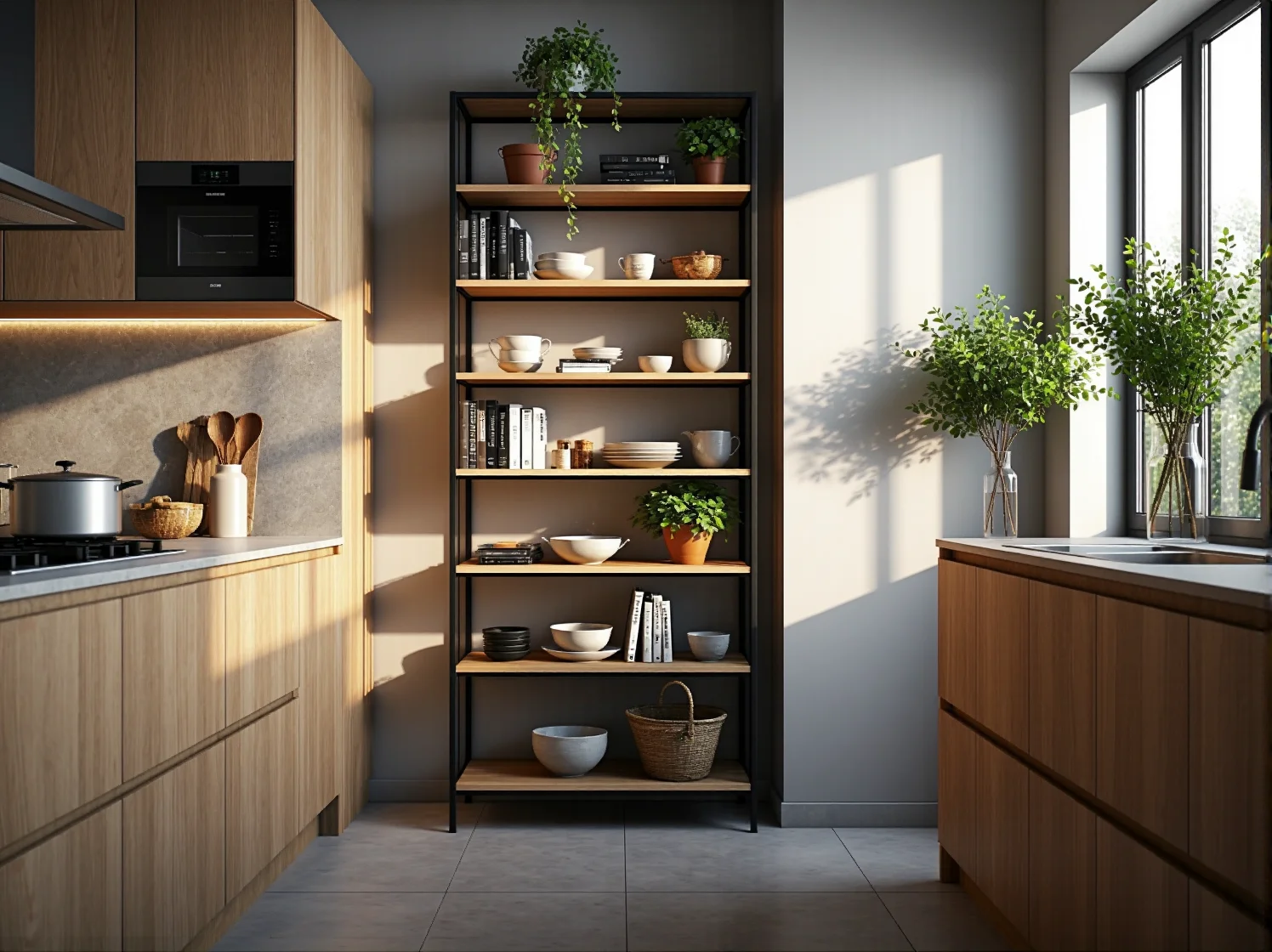 Nowoczesny metalowy regał do kuchni w stylu loftowym i minimalistycznym.