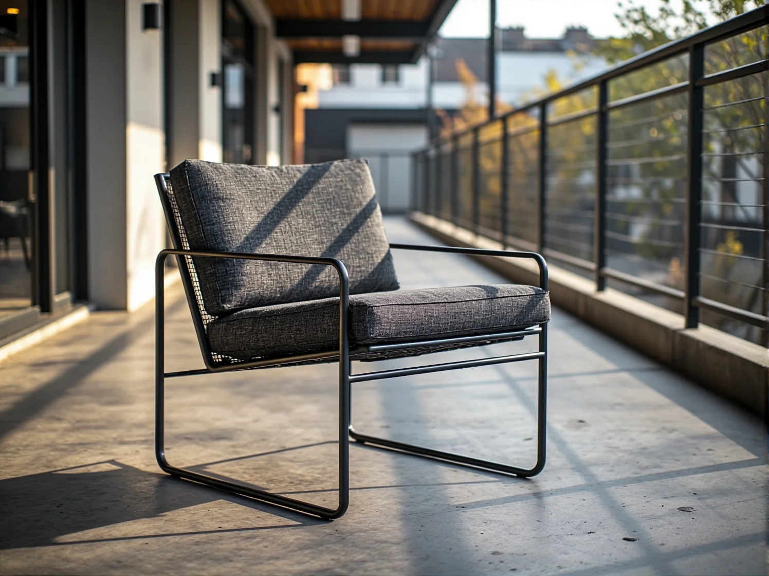 Czarny metalowy zestaw mebli na balkon w surowym stylu industrialnym