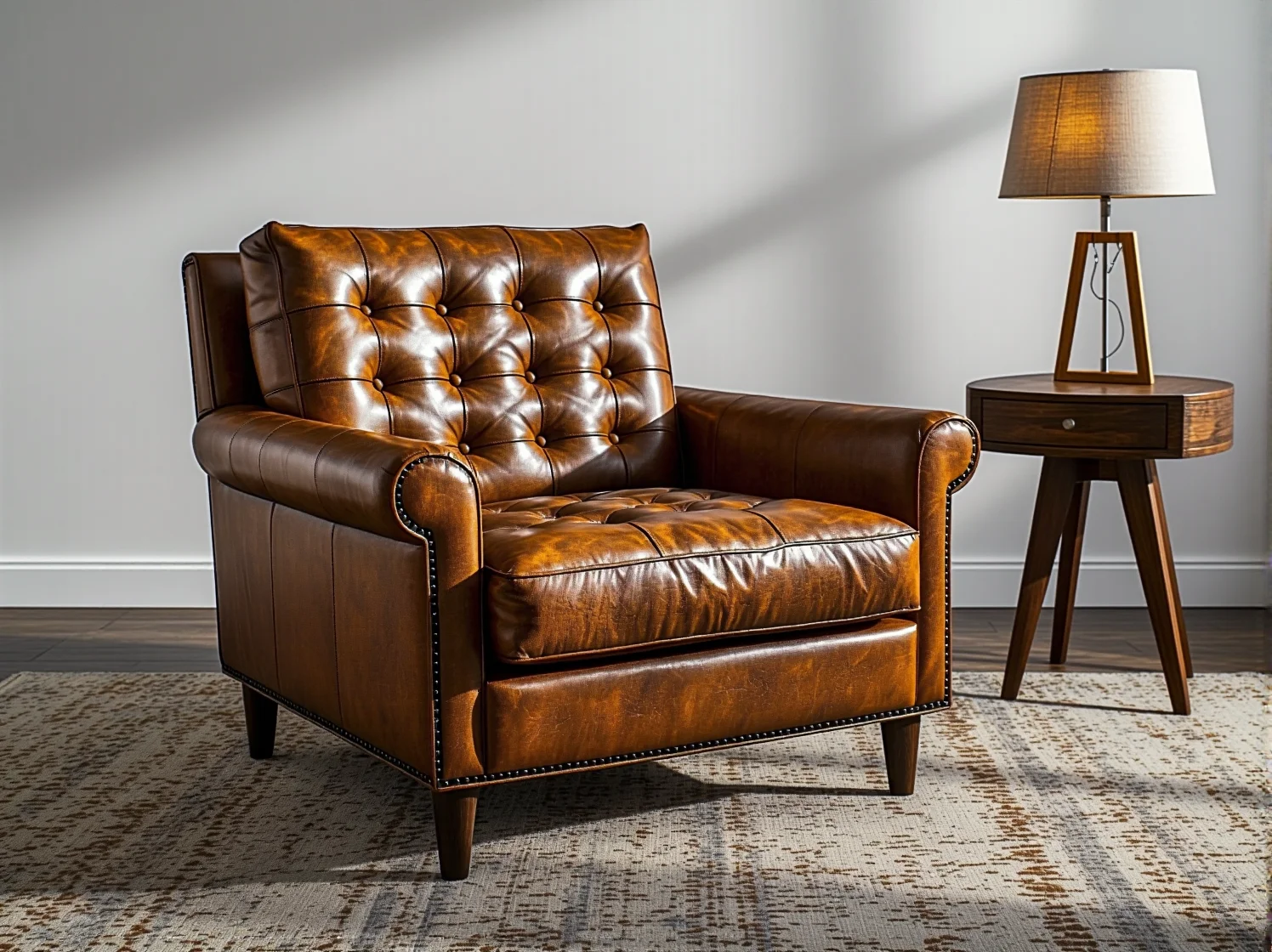 Zbliżenie na detal luksusowego fotela – mistrzowskie rzemiosło i najwyższej jakości tapicerka.