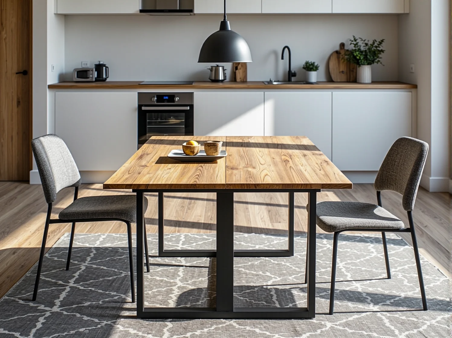 Okrągły stół do małej kuchni, który optycznie powiększa wnętrze i zapewnia komfort użytkowania.