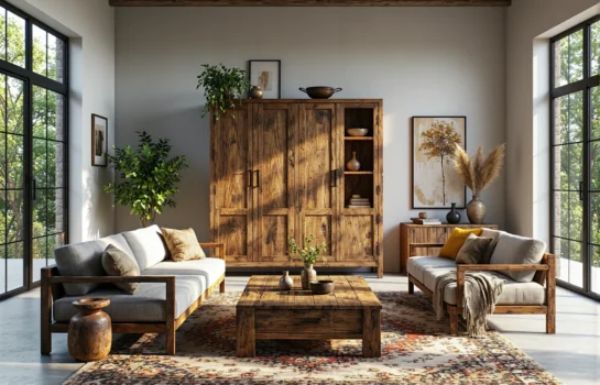 Rustykalny stół kawowy loftowy z drewna odzyskanego z szufladą