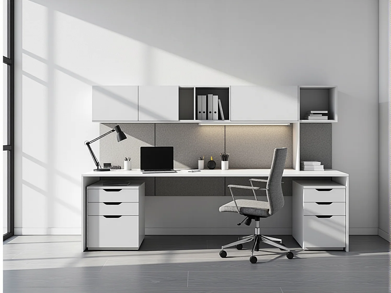 Projektant sprawdzający detale konstrukcyjne poszczególnych modułów nowoczesnego regału.