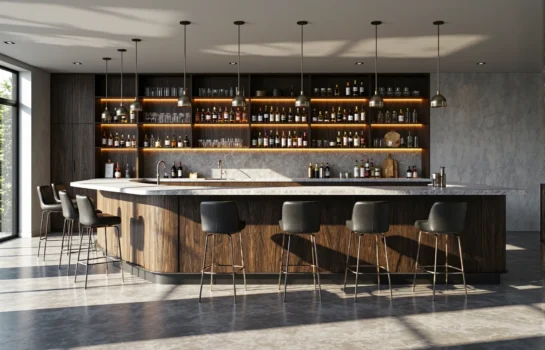 Grafitowe krzesła barowe na chromowanych nogach z tapicerowanym siedziskiem