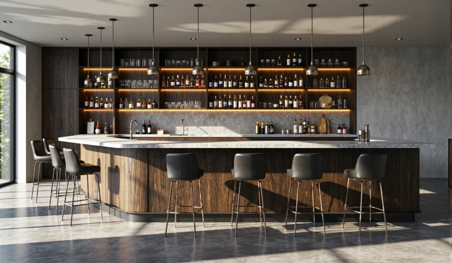 Grafitowe krzesła barowe na chromowanych nogach z tapicerowanym siedziskiem