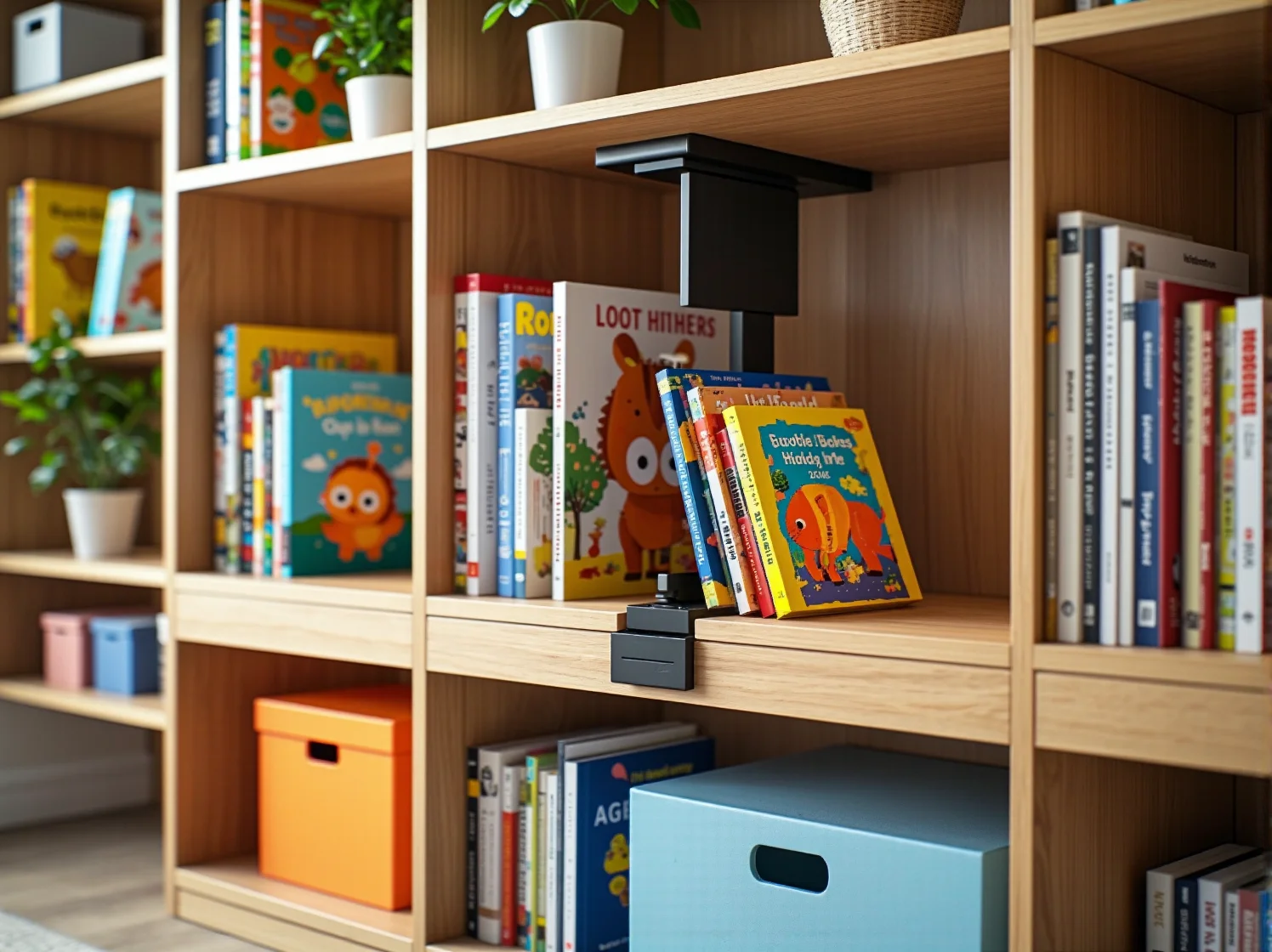 Biały regał biblioteczka dla dziecka rosnący razem z użytkownikiem w pokoju malucha