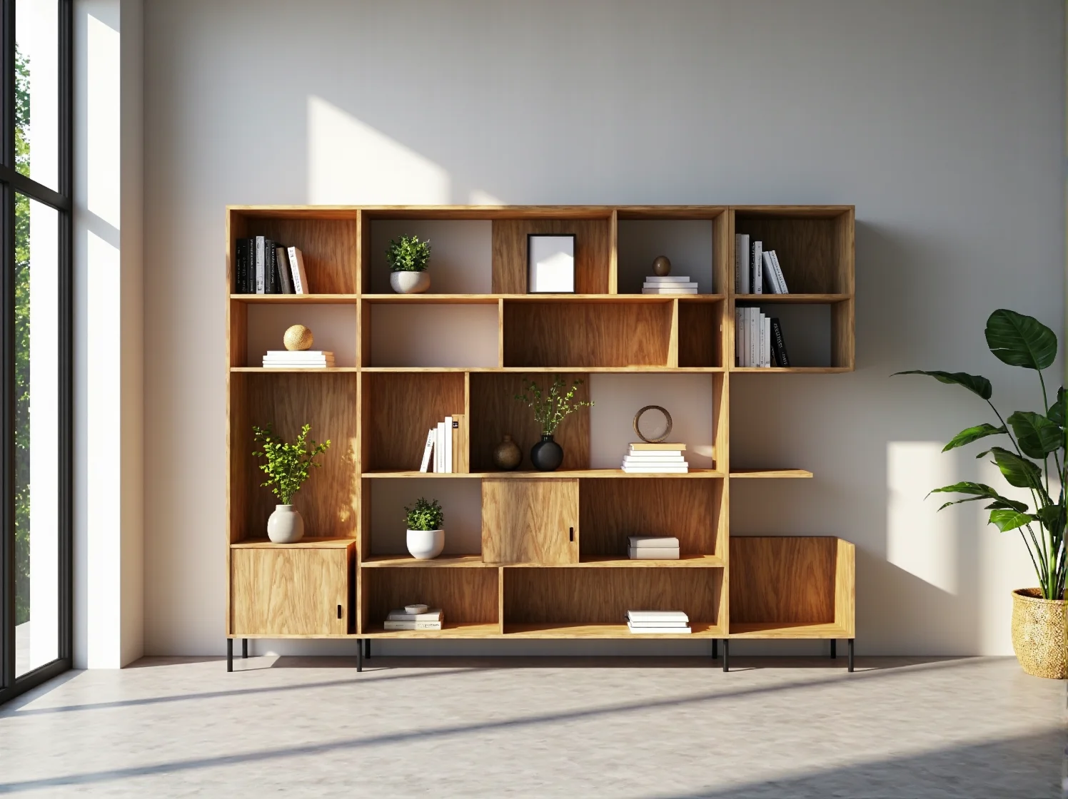 Biały regał modułowy w nowoczesnym biurze ułatwiający funkcjonalne przechowywanie.