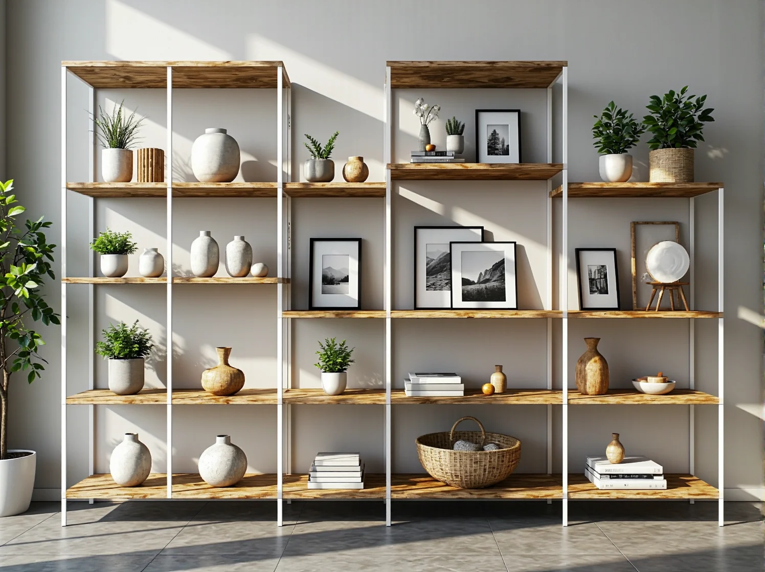 Stylowy regał modułowy jako przykład mebla estetycznego i funkcjonalnego, idealny do przechowywania książek i dekoracji.