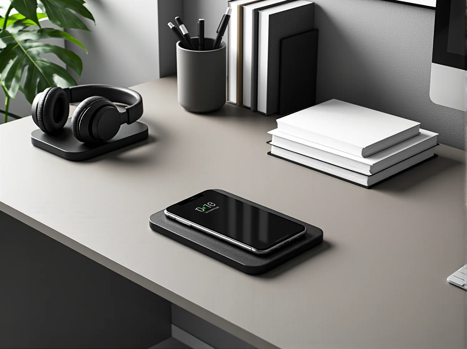 Drewniane biurko narożne w stylu skandynawskim doskonale pasujące do wąskich pomieszczeń.