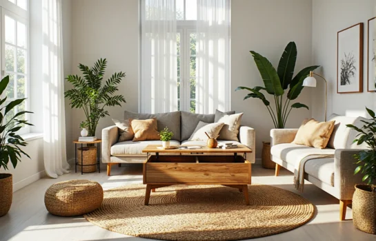 Stolik kawowy dębowy z podnoszonym blatem i schowkiem