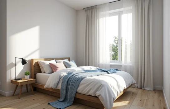 Łóżko drewniane dąb craft z zagłówkiem i szafką nocną