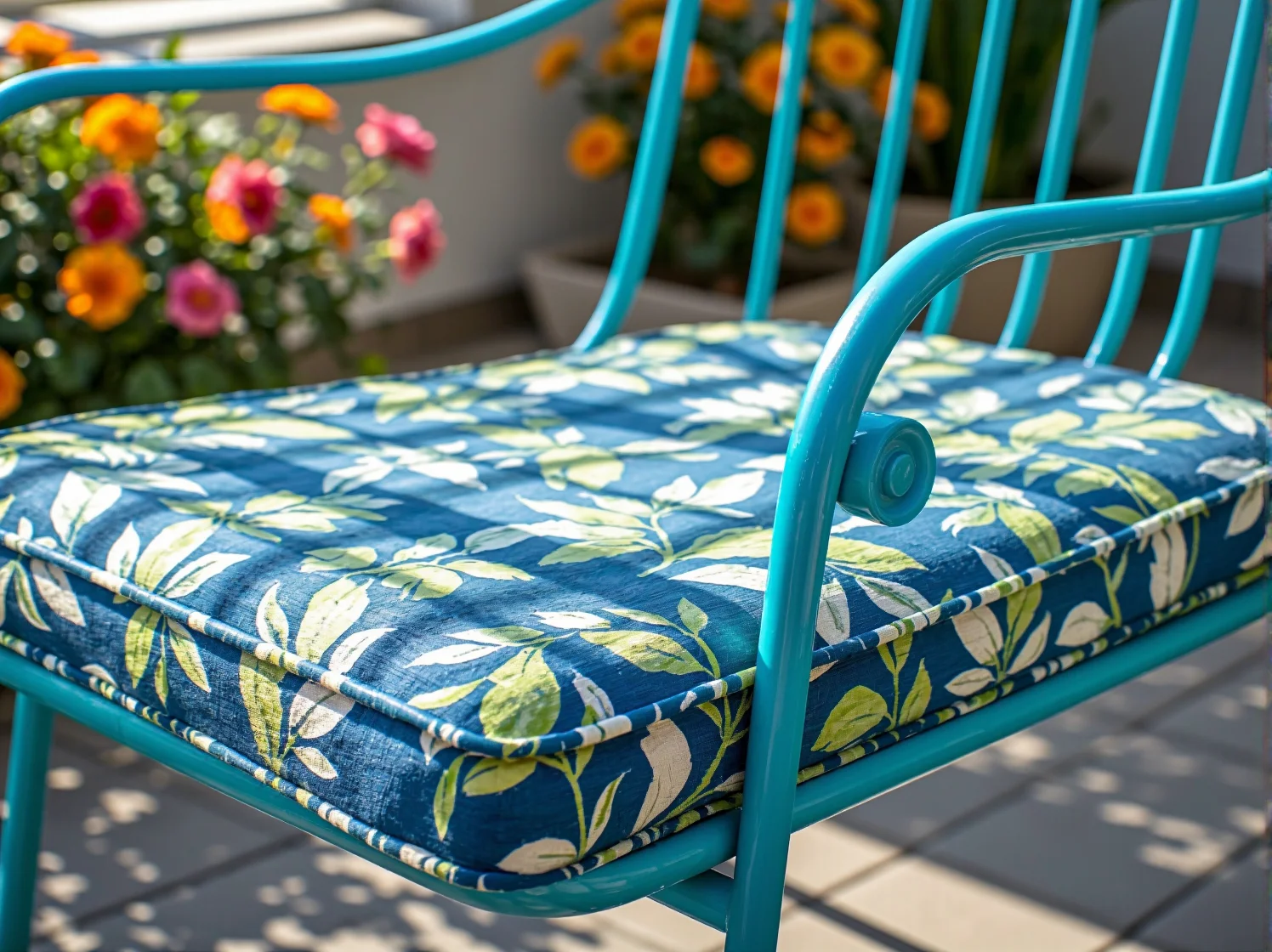 Mężczyzna w rękawicach szlifuje papierem ściernym stary stół ogrodowy. Kluczowy etap odnawiania mebli.