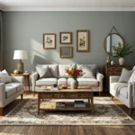 Drewniany stolik kawowy vintage z szufladami w odcieniu orzecha