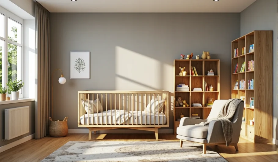 Łóżeczko niemowlęce sosnowe z szczebelkami na drewnianych nóżkach