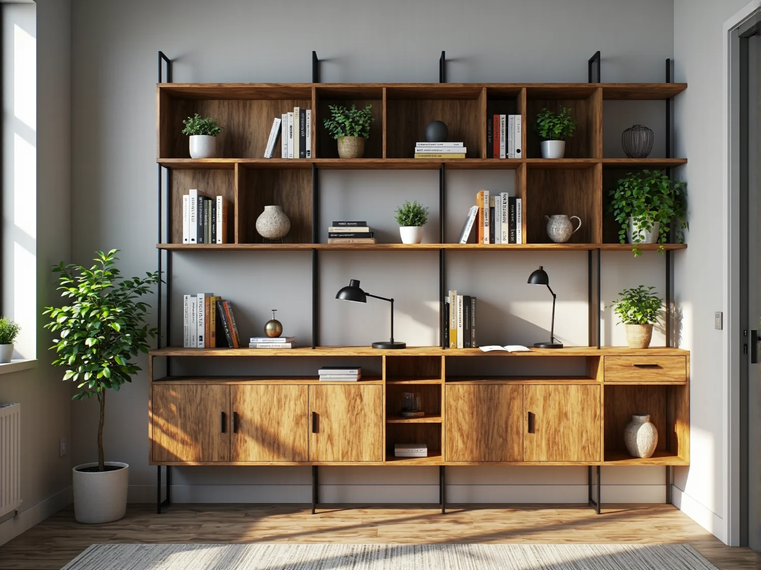 Aranżacja małej sypialni z użyciem kierunkowych lamp sufitowych i jasnej barwy światła dla powiększenia pokoju.