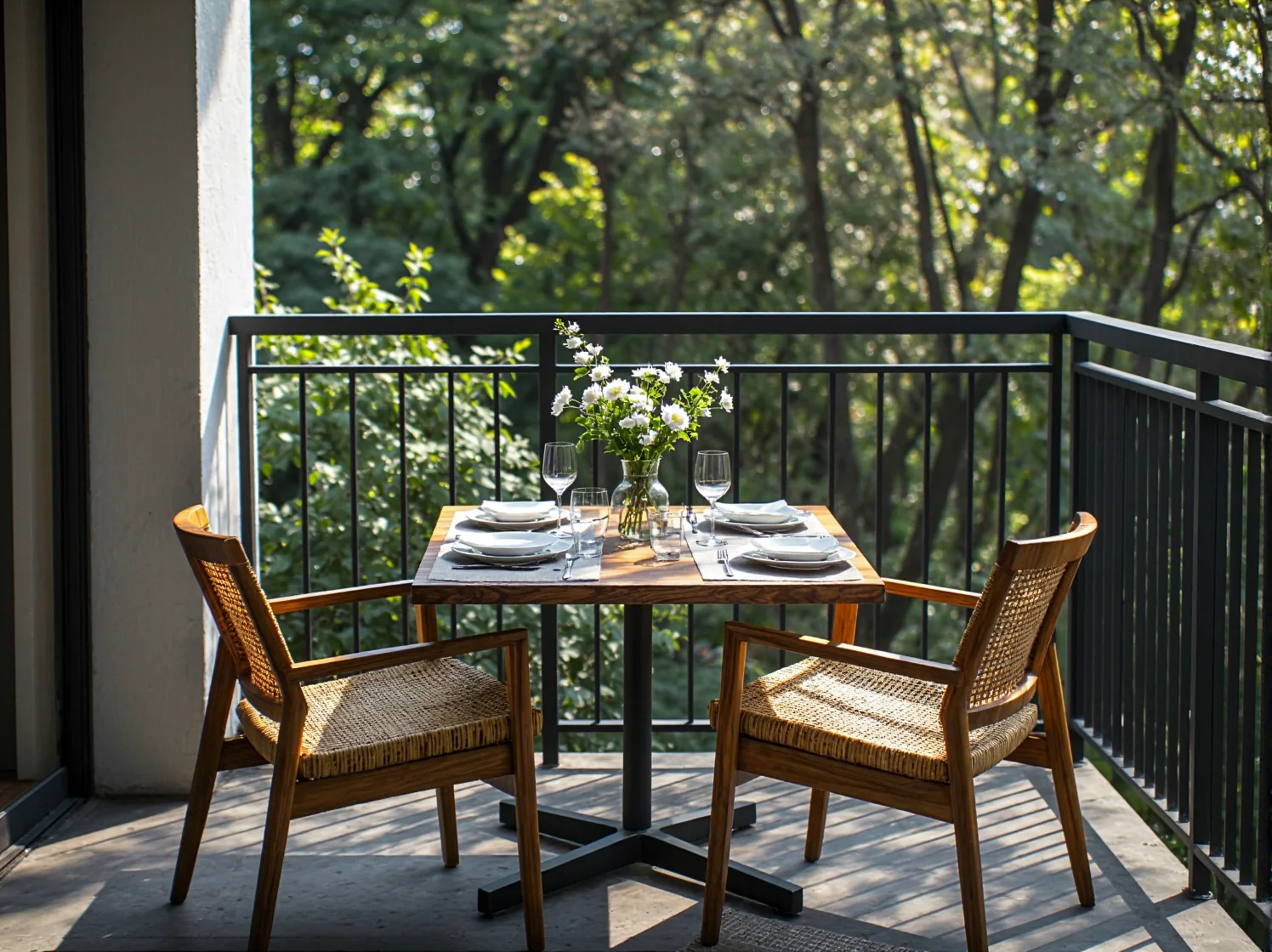 Trwałe meble balkonowe z technorattanu odporne na deszcz i słońce.