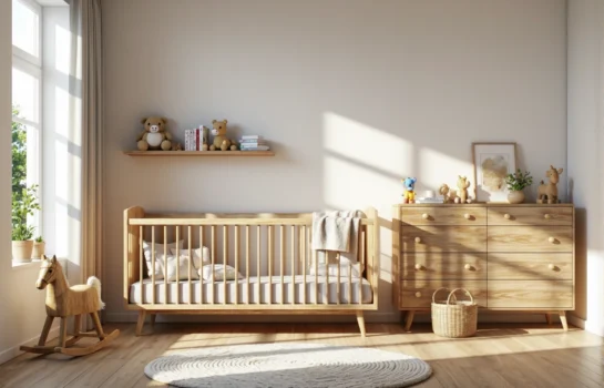 Łóżeczko dziecięce sosnowe z komodą z naturalnego drewna