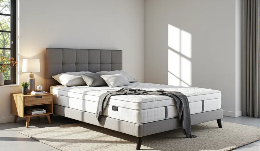 Biały materac termoelastyczny visco z pikowaną powierzchnią