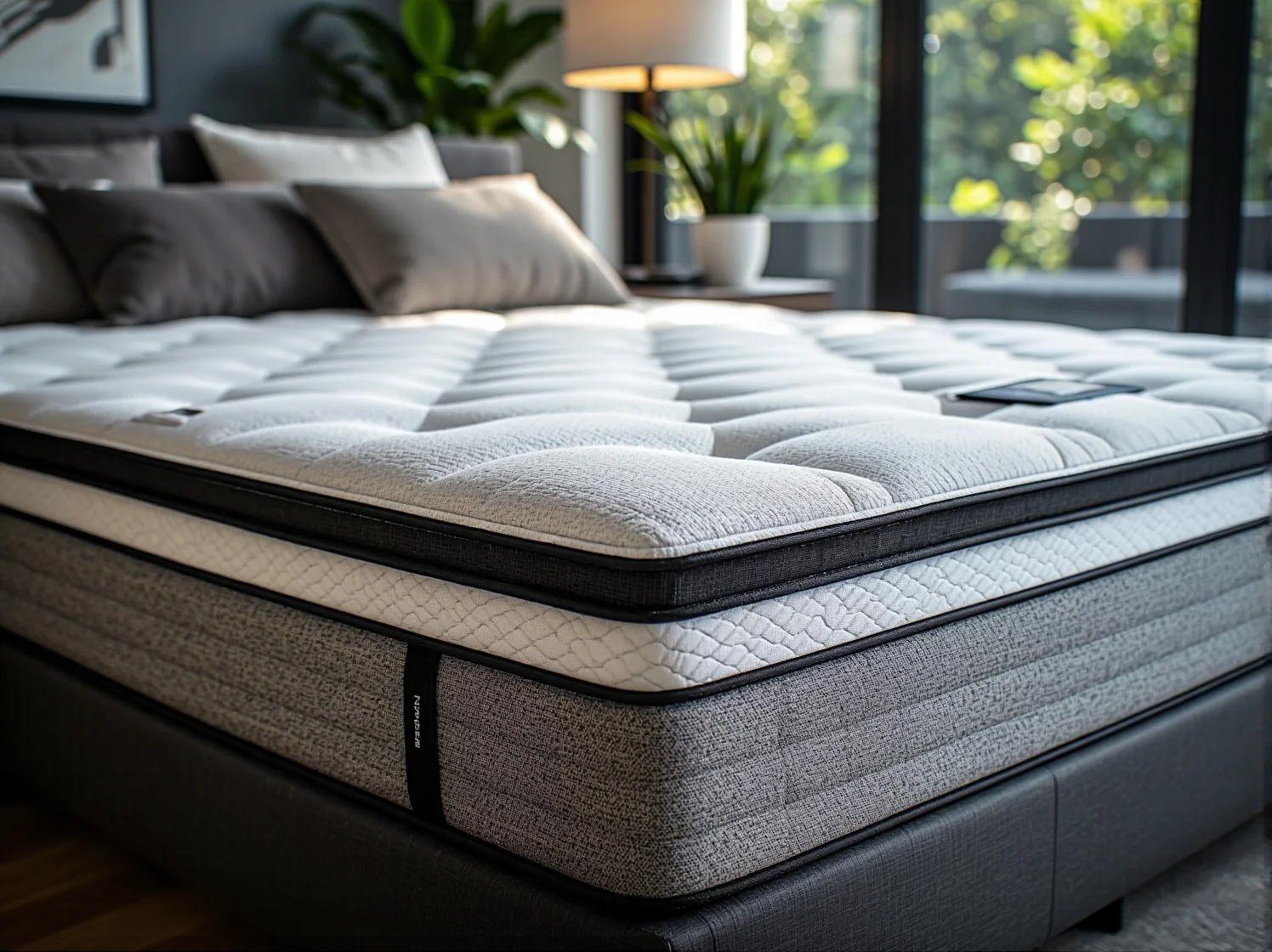 Przekrój materaca hybrydowego dla dzieci z widocznymi warstwami pianki i sprężyn.