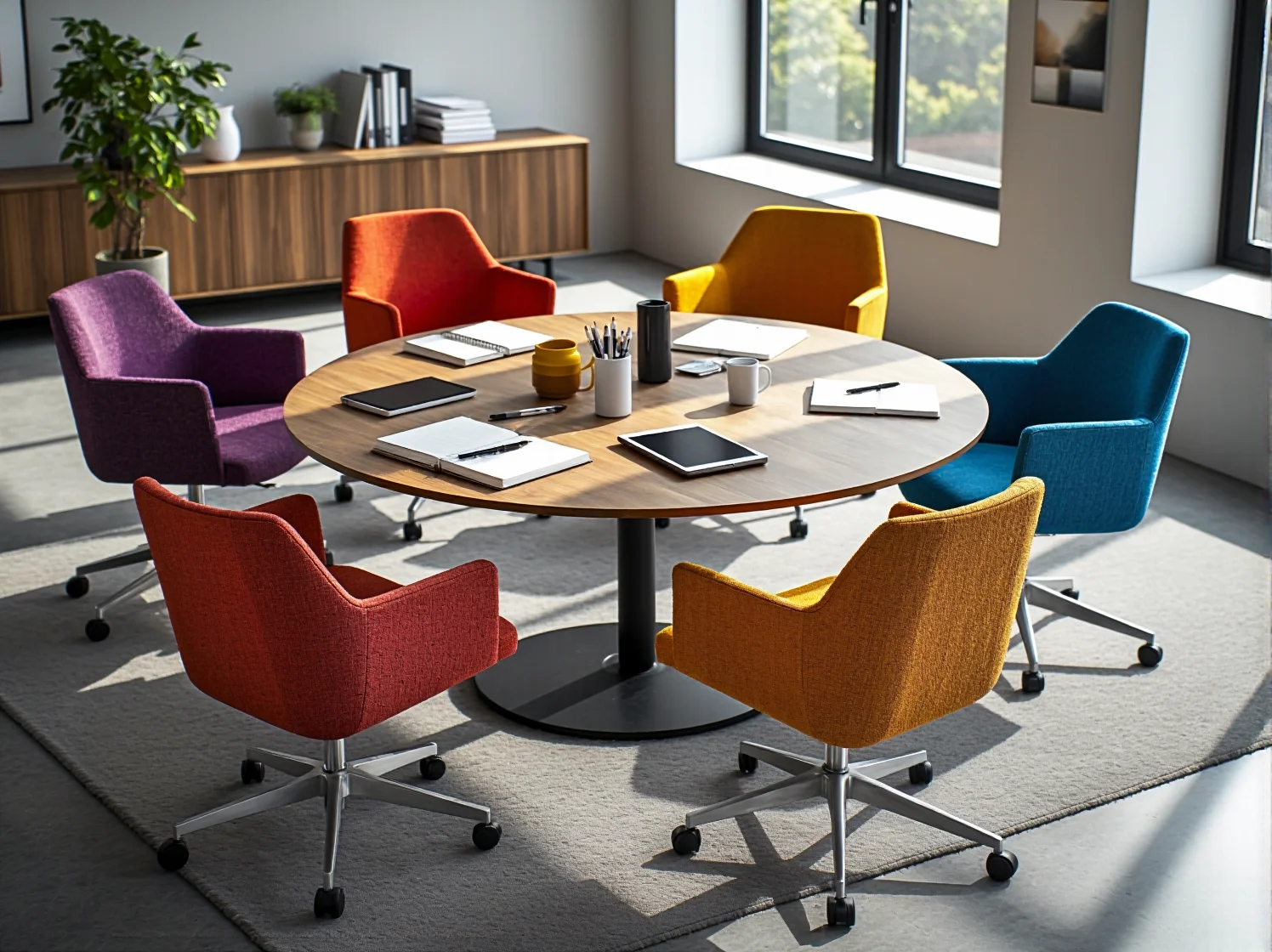 Detal wytrzymałych materiałów mebli biurowych odpornych na zużycie.